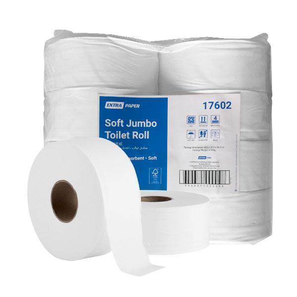 Extra Soft Bathroom Jumbo Toilet Paper Roll, 2 ply 300 metres, 8 Rolls