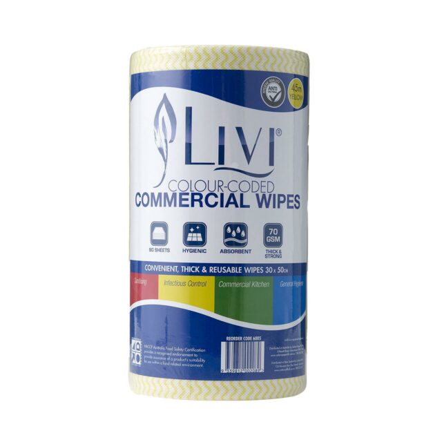 Livi Antibacterial Commercial Disposable Wipes 90s, Yellow