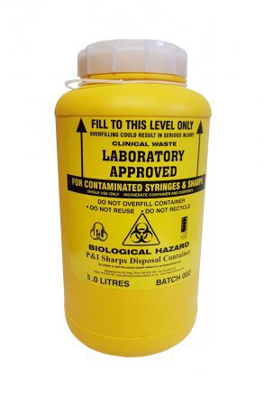 Sharps Container Laboratory Approved 5 L Non-Spill with Screw Top Lid