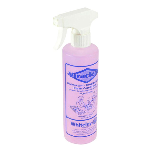 Whiteley Viraclean Hospital Grade Disinfectant, pH Neutral and Non-Corrosive, Trigger Spray Bottle, 500 mL