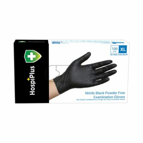 HospiPlus Nitrile Powder-Free Gloves, Black, Medium
