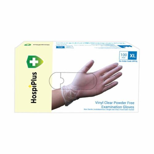 HospiPlus Vinyl Powder-Free Gloves, Clear, Medium